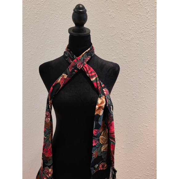 Women's Unbranded Floral Rayon Scarf One Size Black Red - Picture 3 of 6
